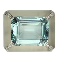 ART DECO Diamond And Aquamarine Rock Crystal Booch