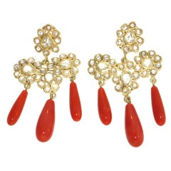 Diamond Paisley  Coral Drop Earrings