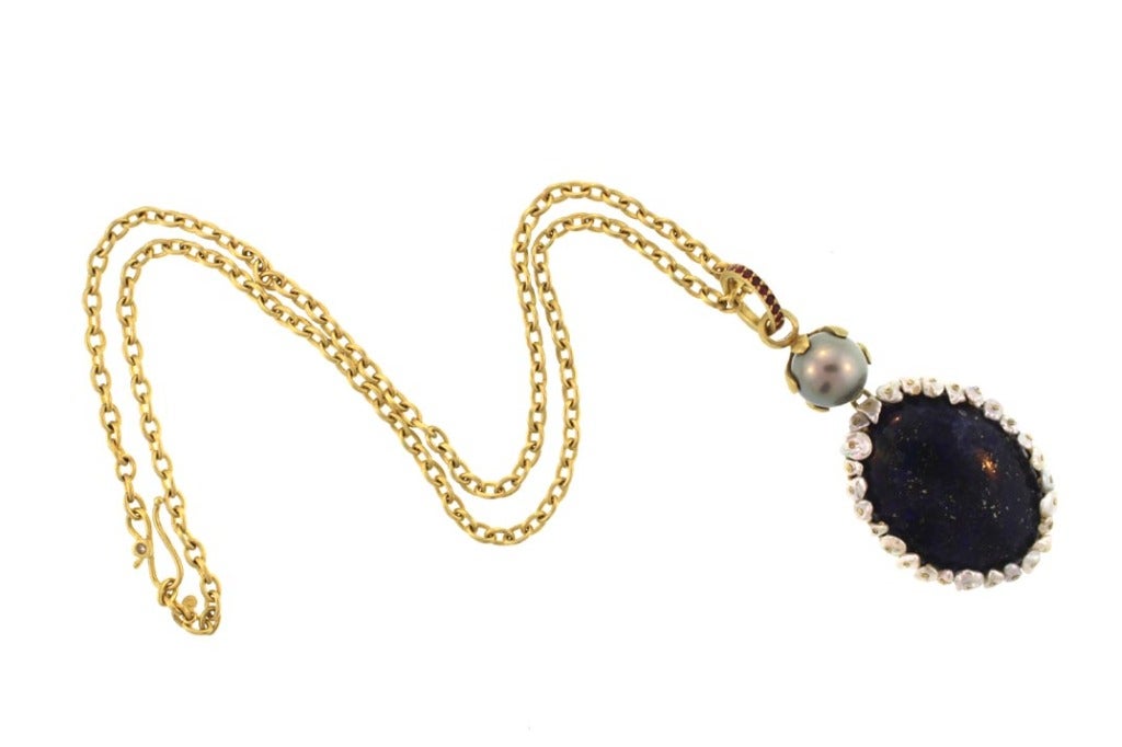 Lapis, Pearl, and Ruby Pendant