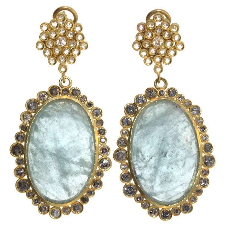 Aquamarine Diamond Honeycomb Earrings For Sale