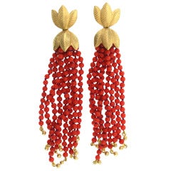 Coral Gold Lotus Earrings
