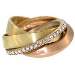 Multicolor Interlocking Ring with Diamonds