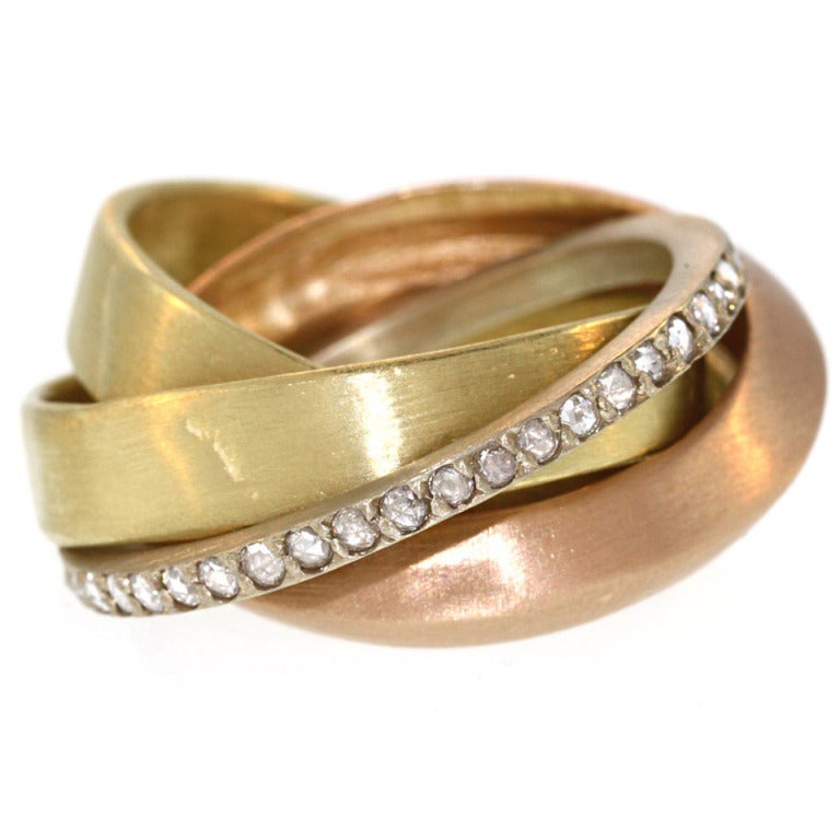 Multicolor Interlocking Ring with Diamonds For Sale