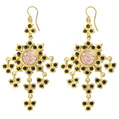 Spanish Armada Earrings with Pink Sapphires and Black Diamonds