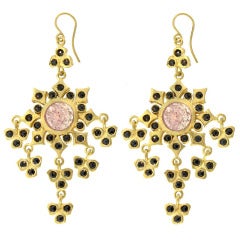 Spanish Armada Earrings with Pink Sapphires and Black Diamonds
