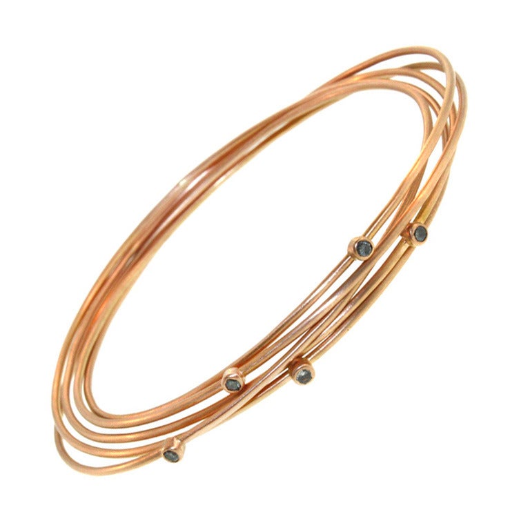 5 Part Entwined Rose Gold Diamond Bangle For Sale