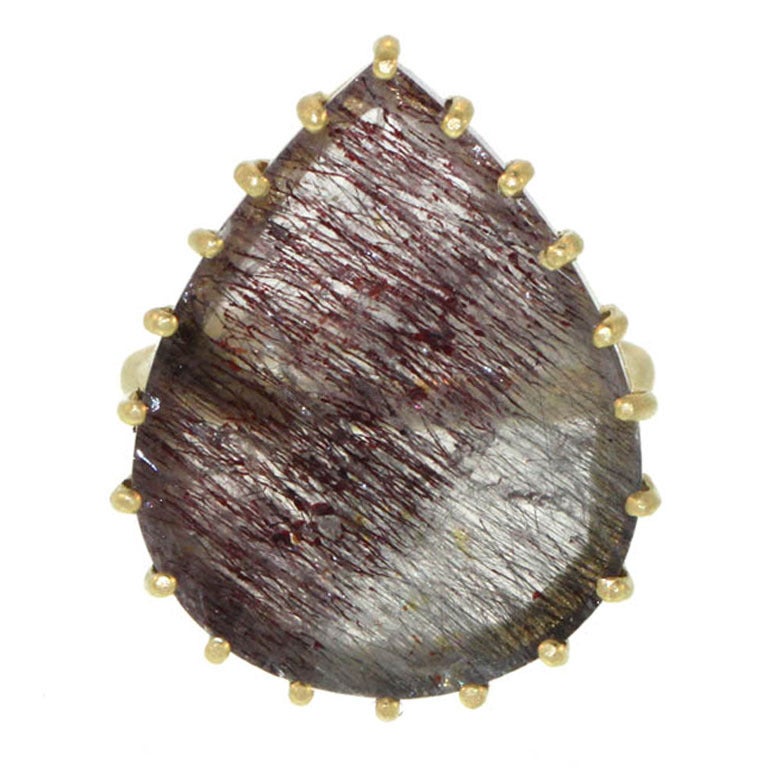 Pear Shaped Rutilated Quartz Ring For Sale