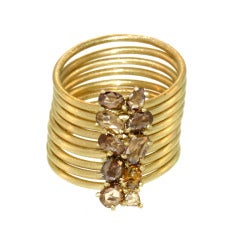 Multi Band Ring With Cognac Diamond Cluster