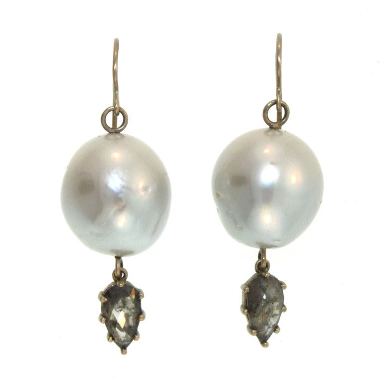 South Sea Pearl Diamond Slice Earrings For Sale