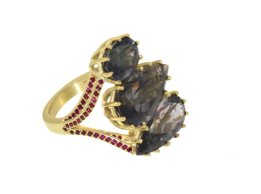 Contemporary Triple Tourmaline Ruby Ring