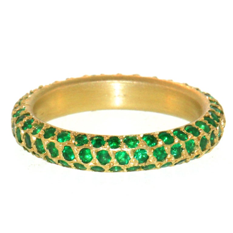 Curved Triple Row Emerald Pave Band