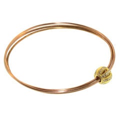 3 Part Rose Gold Bangle with a Diamond Bead