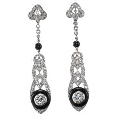 Pr. Platinum, Diamonds, Onyx Art Deco Earrings