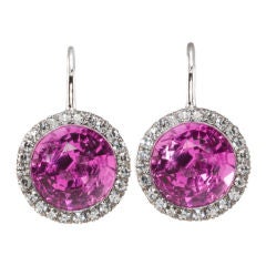 Pr. 18kt. White Gold, Pink Sapphires, Diamonds Drop Earrings