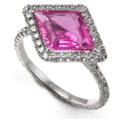Platinum, Lozenge-shape Pink Sapphire, and Diamonds Ring