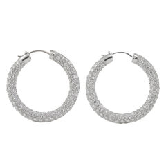 18kt. White Gold, Pave Diamonds Hoop Earrings