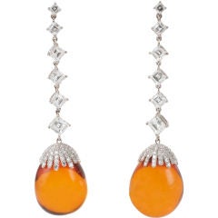 Amber and Diamond Drop Earrings