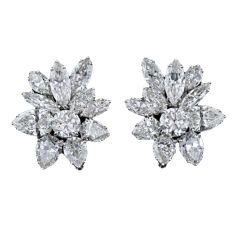 Fine Classic  Marquise Pear and Round Diamond Cluster Earclips