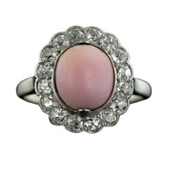 Edwardian Conch Pearl and Diamond Ring