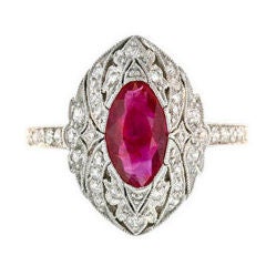 Vintage Edwardian Platinum Ruby and Diamond Ring