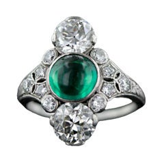 Art Deco Cabochon Emerald Ring by Dreicer & Co.