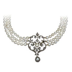 Victorian Natural Pearl and Diamond Necklace, Circa 1895
