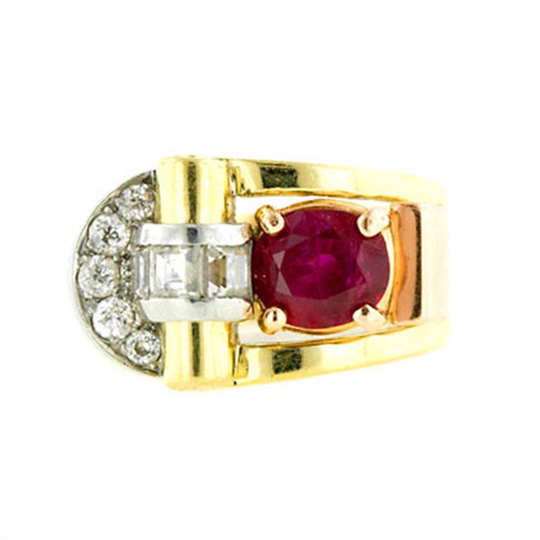 Retro Burma Ruby and Diamond Ring For Sale