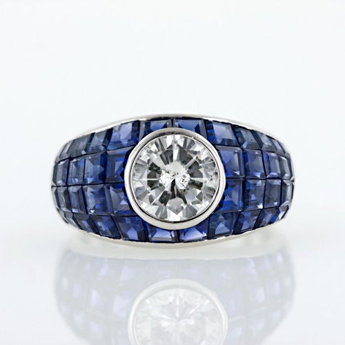 Estate Diamond and Invisible Set Sapphire Ring