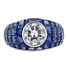 Estate Diamond and Invisible Set Sapphire Ring