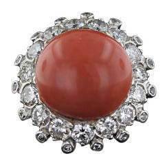 Mid-Century Coral and Diamond Ring