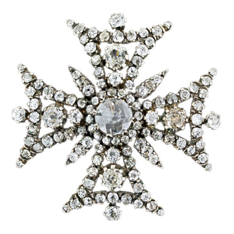 Large Antique Diamond Maltese Cross Pin / Pendant at 1stDibs