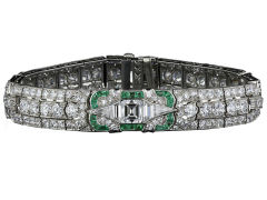 Fine Art Deco Diamond and Calibre Emerald Bracelet