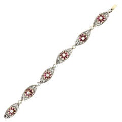 French Belle Epoque Diamond, Ruby and Natural Pearl Bracelet