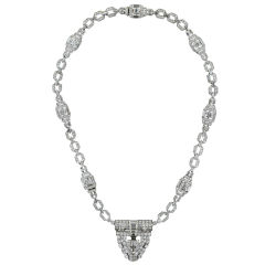 Art Deco Diamond Necklace, Clip Pin and Double Bracelet Combinat