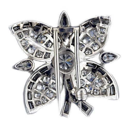 Women's Diamond and Platinum Flower Clip Pin For Sale
