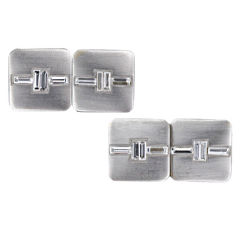 Art Deco Platinum Baguette Diamond Cufflinks