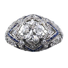 Art Deco 1.19 Carat Diamond and Sapphire Ring