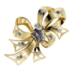 Retro Sapphire and Diamond Bow Pin