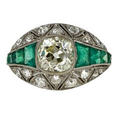 1.90 Carat Art Deco Diamond Engagement Ring with Calibre Emerald