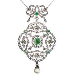 Georgian Emerald and Diamond Lavaliere Necklace