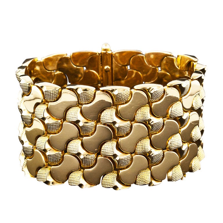 Wide Retro Gold Bracelet For Sale at 1stDibs