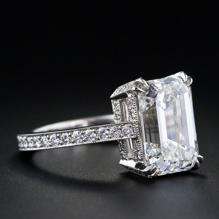 Art Deco 4.00 Carat Emerald Cut Diamond Ring - GIA