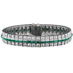 Art Deco Diamond and Emerald Three Row Bracelet