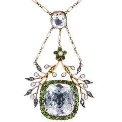 Antique Aquamarine and Demantoid Garnet Necklace