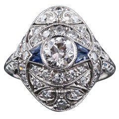 Art Deco Diamond Dinner Ring with Sapphire Accents