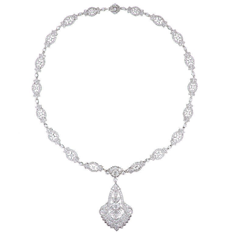 Cartier Diamond Platinum drop Necklace For Sale