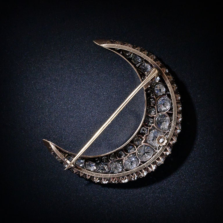 Women's Large Scale Victorian Diamond Crescent Brooch