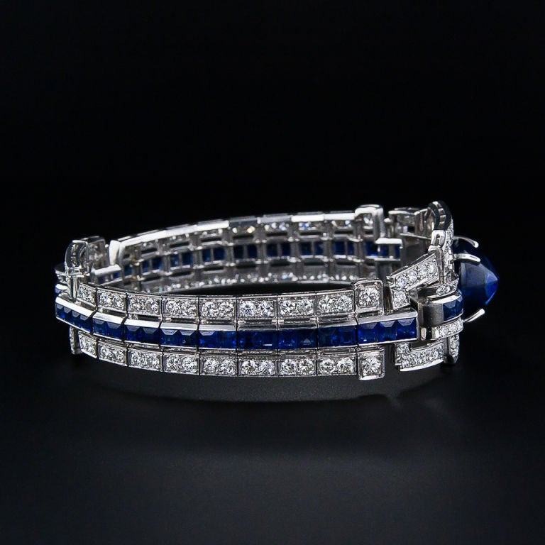Women's Magnificent Art Deco Sapphire and Diamond Bracelet For Sale
