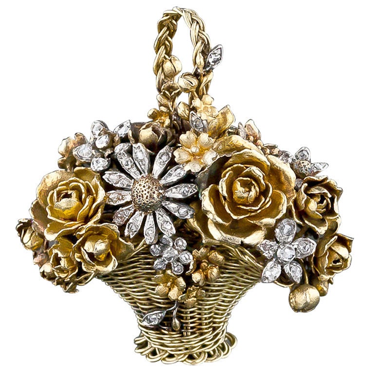 Antique Flower Basket Pin at 1stDibs