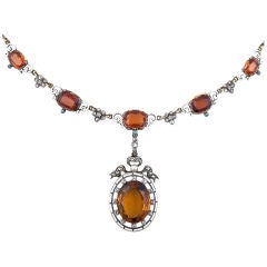 Renaissance Revival Citrine 
Hessonite Garnet Diamond and Ename